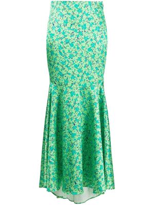 ROTATE ruched-detail floral-print maxi skirt - Green