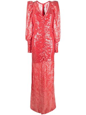 ROTATE ruched sequinned maxi dress - Red