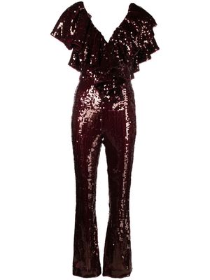 ROTATE ruffled-detailing sequined jumpsuit - Purple