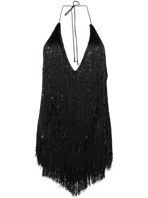 ROTATE sequin-embellished fringed minidress - Black