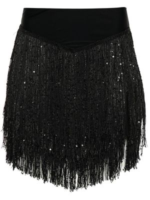 ROTATE sequin-embellished fringed miniskirt - Black