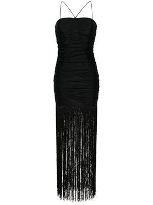 ROTATE sequin-embellished fringed ruched dress - Black
