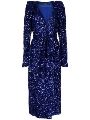 ROTATE sequin-embellished wrap midi dress - Blue