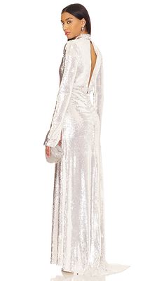 ROTATE Sequin Gown in Metallic Silver