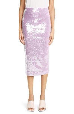 ROTATE Sequin High Waist Recycled Polyester Pencil Skirt in Lupine