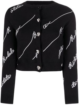 ROTATE sequin-logo cardigan ribbed cardigan - Black