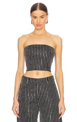 ROTATE Sequin Twill Crop Top in Black