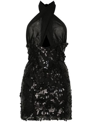ROTATE sequined halterneck minidress - Black