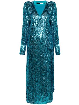 ROTATE sequinned wrap maxi dress - Blue