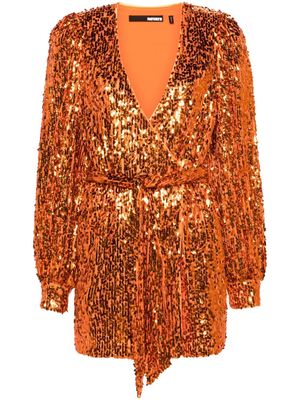ROTATE sequinned wrap minidress - Orange
