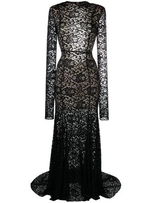 ROTATE sheer-lace train maxi dress - Black