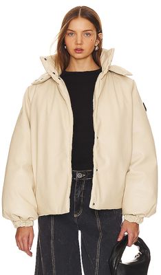 ROTATE SUNDAY Cropped Bomber Jacket in Beige