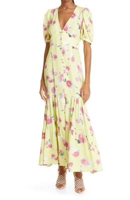 ROTATE Thora Tiered Maxi Dress in Sunny Lime Comb