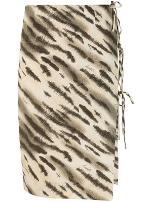 ROTATE tiger-print tie-detail skirt - Brown