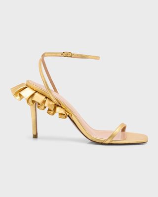 Rouches Metallic Ankle-Strap Sandals