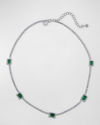 Round Emerald Pave Cubic Zirconia 5-Station Necklace