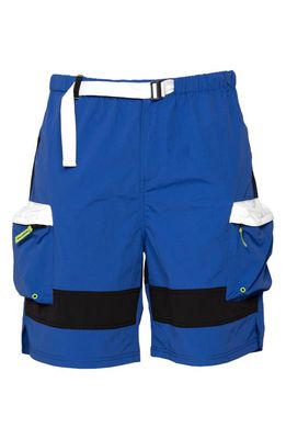 Round Two Colorblock Belted Nylon Trail Shorts in Blue Multi