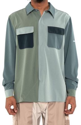 Round Two Colorblock Ripstop Tech Button-Up Shirt in Spruce 