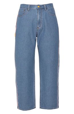 Round Two Jacquard Straight Leg Jeans in Blue