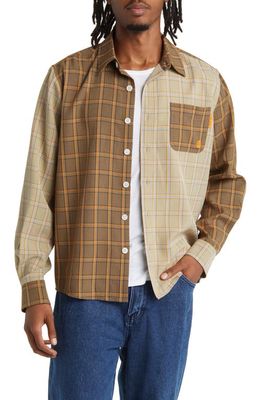 Round Two Mixed Plaid Button-Up Shirt in Brown Multi