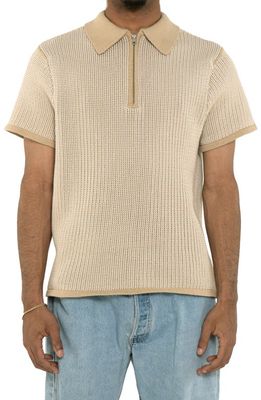 Round Two Quarter Zip Polo Sweater in Beige 