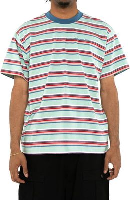 Round Two Stripe Cotton Ringer T-Shirt in Teal 