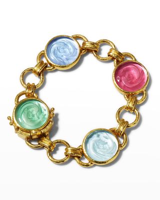 Round Venetian Glass Intaglio Bracelet with Dolphin Twins and Round Connector