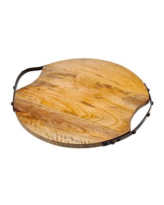Round Wood Handled Tray Large