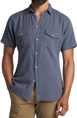 Rowan Leeds Cotton Gauze Short Sleeve Button-Up Shirt in Pacific 