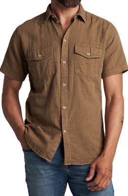 Rowan Leeds Cotton Gauze Short Sleeve Button-Up Shirt in Umber 