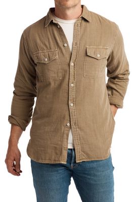 Rowan Leeds Double Weave Button-Up Shirt in Stone