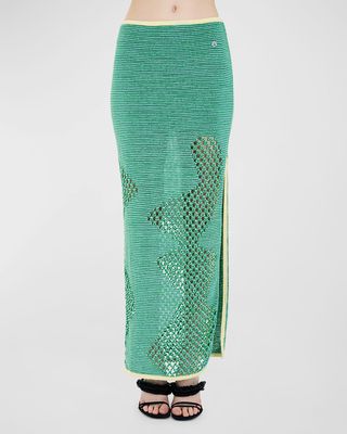 Rowan Open-Knit Maxi Slit Skirt