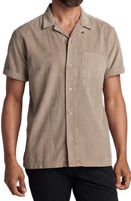 Rowan Zion Cotton Corduroy Short Sleeve Button-Up Shirt in Stone