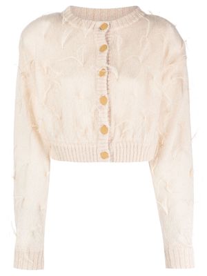 Rowen Rose feather-embellished cropped cardigan - Neutrals