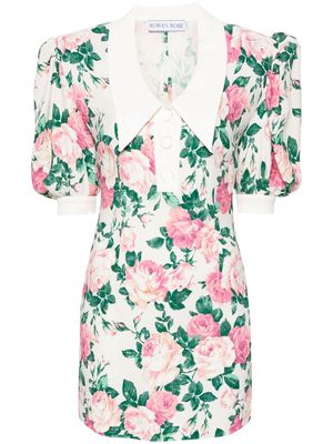 Rowen Rose floral-print oversized-collar minidress - White