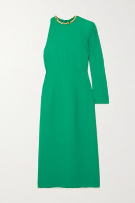 Rowen Rose - One-sleeve Chain-embellished Crepe Midi Dress - Green