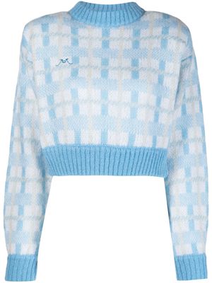 Rowen Rose plaid-check cropped jumper - Blue