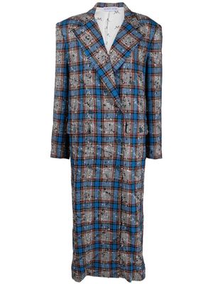 Rowen Rose plaid check-pattern double-breasted bouclé coat - Grey