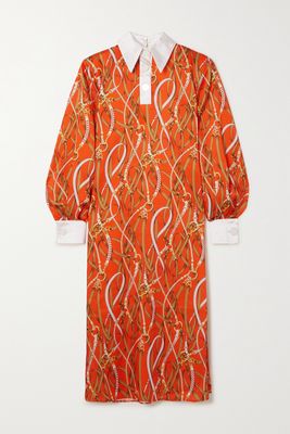 Rowen Rose - Satin-trimmed Printed Twill Midi Dress - Orange