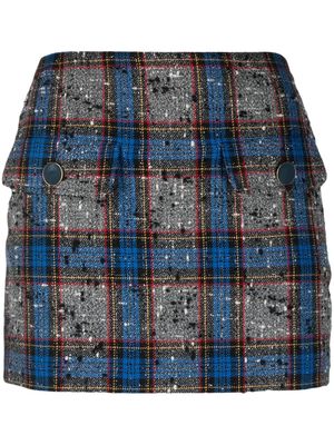 Rowen Rose tweed plaid-check wool miniskirt - Grey