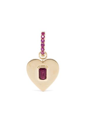 Roxanne First 14kt yellow gold Heart ruby huggie earring