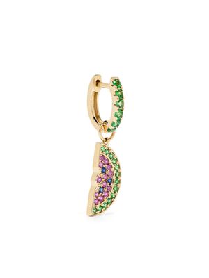 Roxanne First 14kt yellow gold ruby and emerald huggie earring