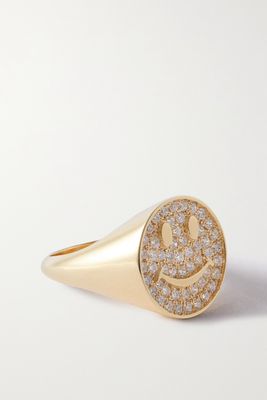 Roxanne First - Smiley 14-karat Gold Diamond Signet Ring - H