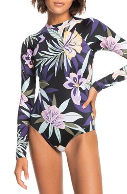 Roxy Active One-Piece Rashguard Swimsuit in True Black Fasso S