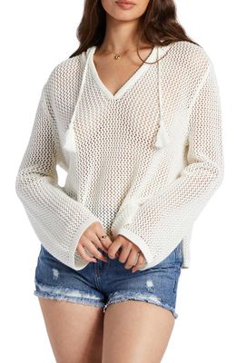 Roxy After Beach Open Stitch Hooded Cover-Up Sweater in Egret