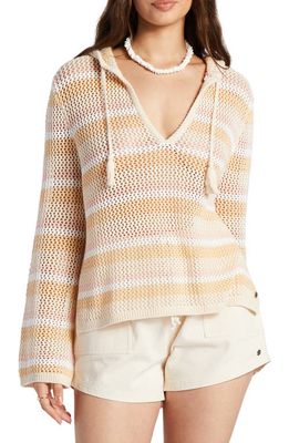 Roxy After Beach Open Stitch Hooded Cover-Up Sweater in Tapioca Every Day Stripe