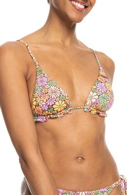 Roxy All About Sol Floral Ruffle Bikini Top in Root Beer All About