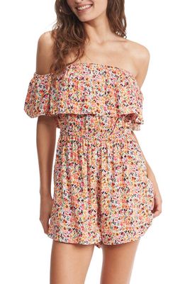 Roxy Another Day Off the Shoulder Dot Print Romper in Pastel Rose Swept Up Floral