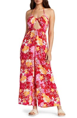 Roxy Away on Vacay Floral Cutout Halter Jumpsuit in Hilo Hibiscus