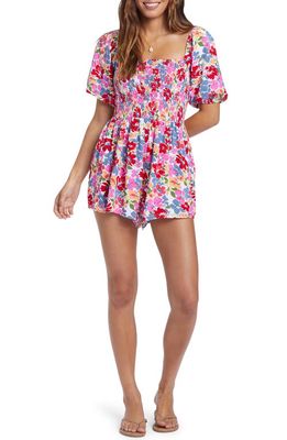 Roxy Barefoot Babe Floral Romper in Shocking Pink Bloomin Babe